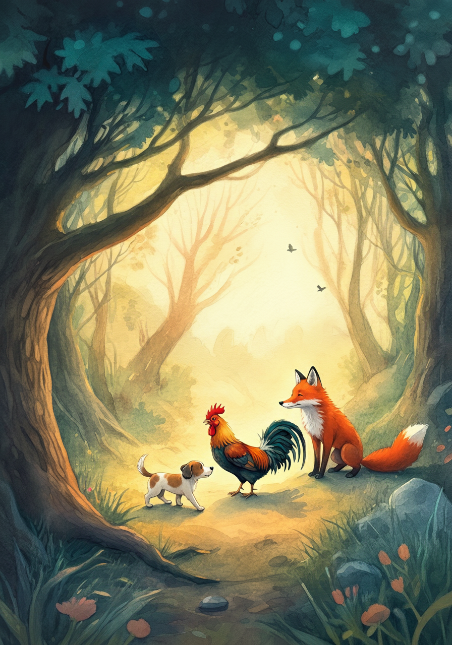 THE DOG, THE COCK, and THE FOX