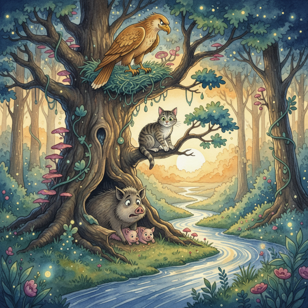 The Eagle, the Cat, and the Wild Sow