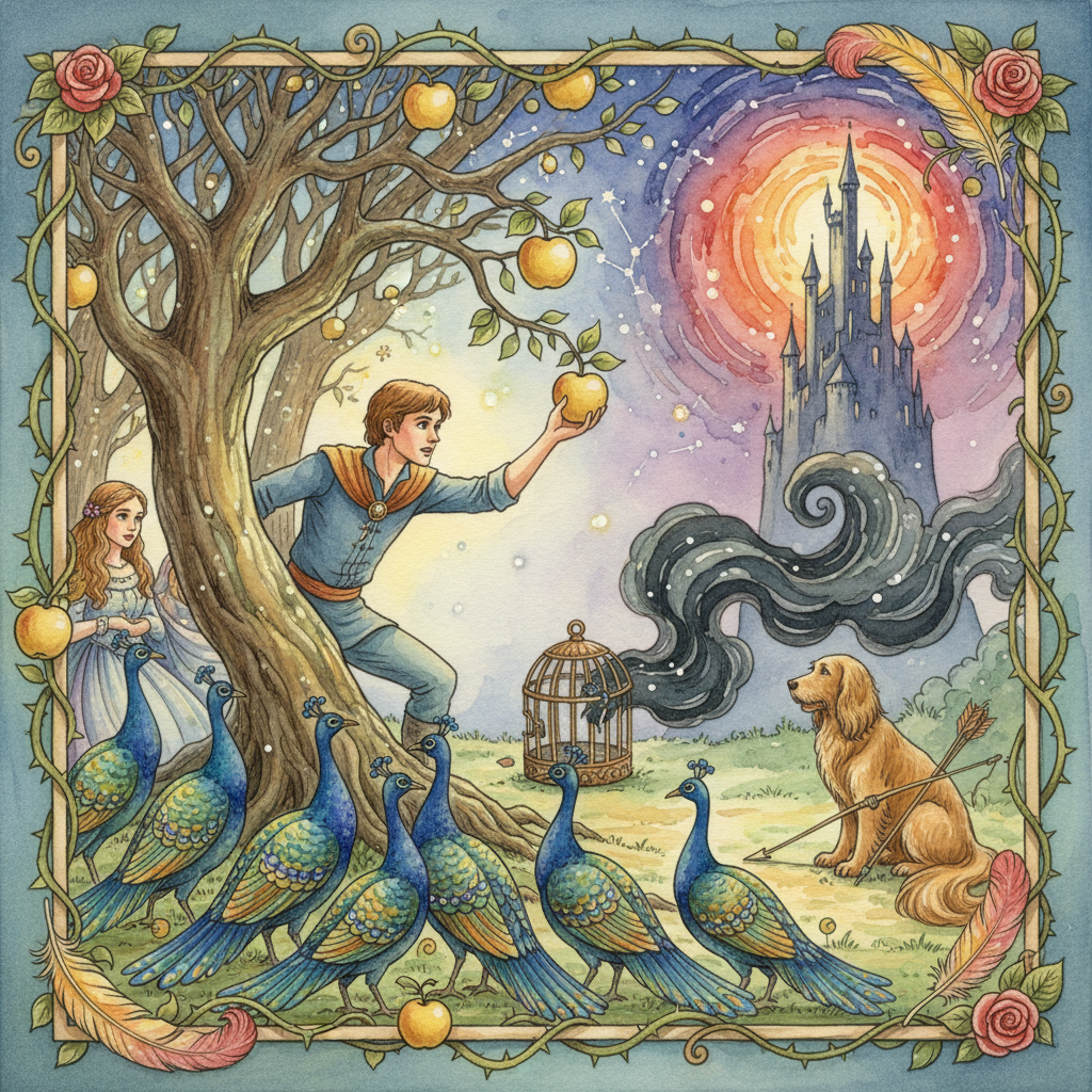 The Nine Pea-hens and the Golden Apples