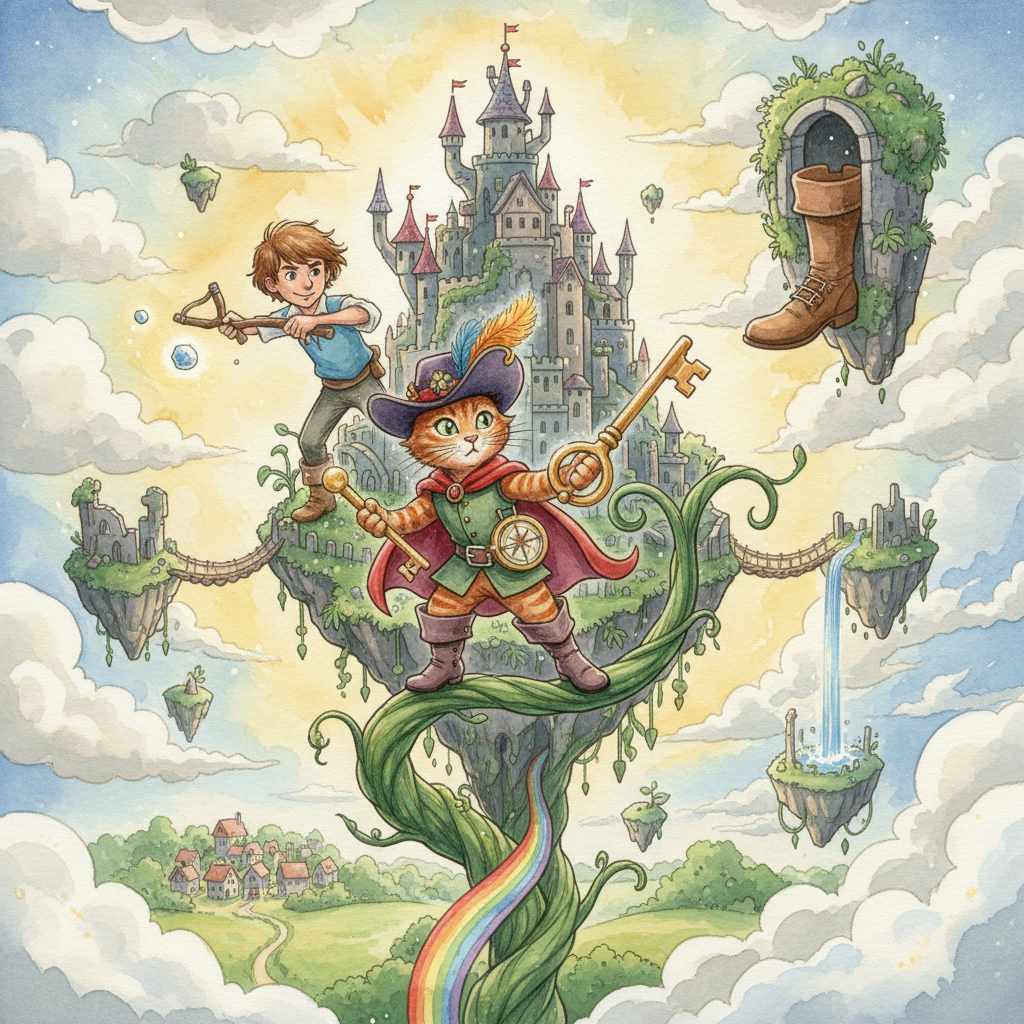 PUSS FINDS ADVENTURE at the TOP of JACK'S FAMOUS BEAN-STALK