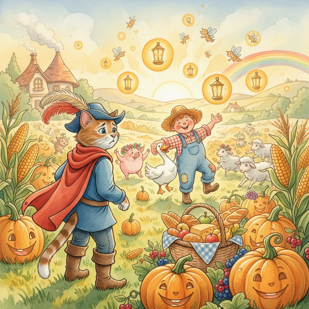 PUSS MEETS a HAPPY FARMER but MISSES a GOOD MEAL