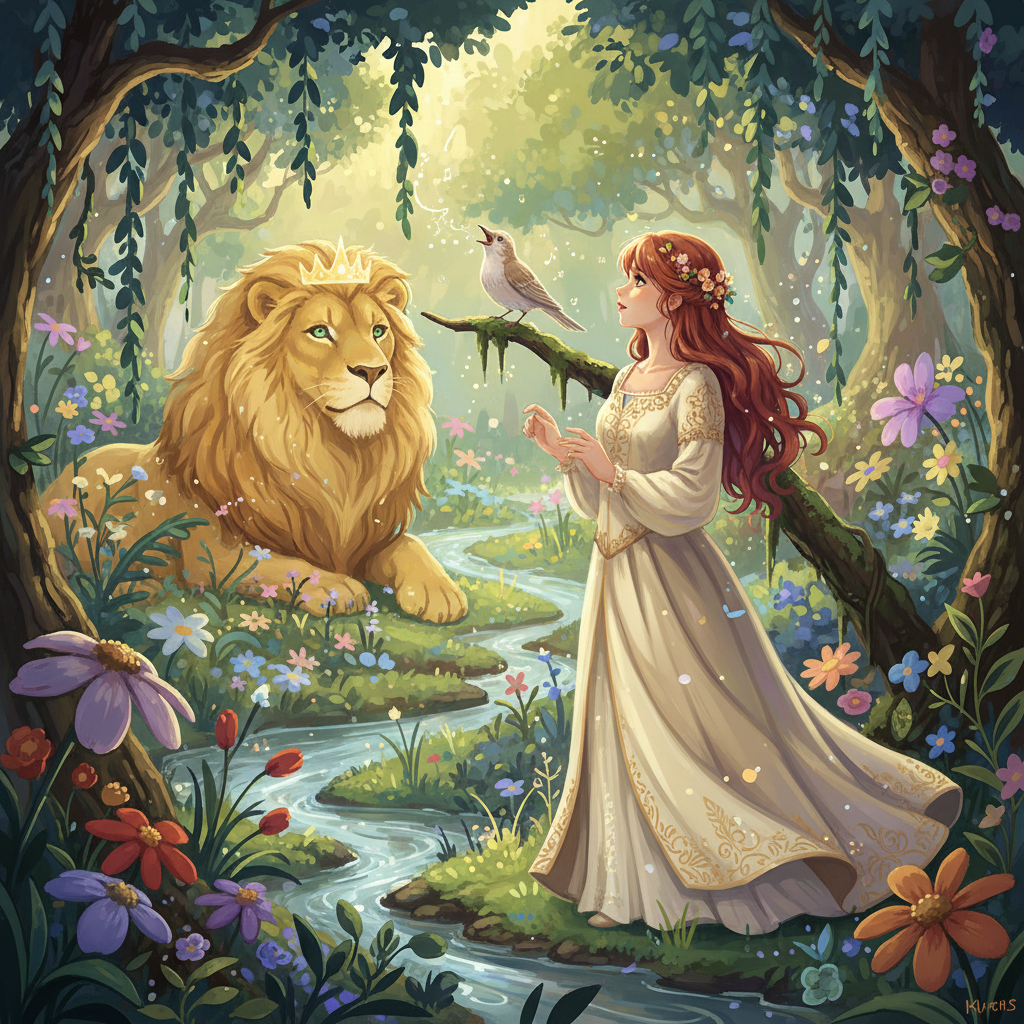 A Ghibli-style illustration of the Princess and the Singing, Soaring Lark.