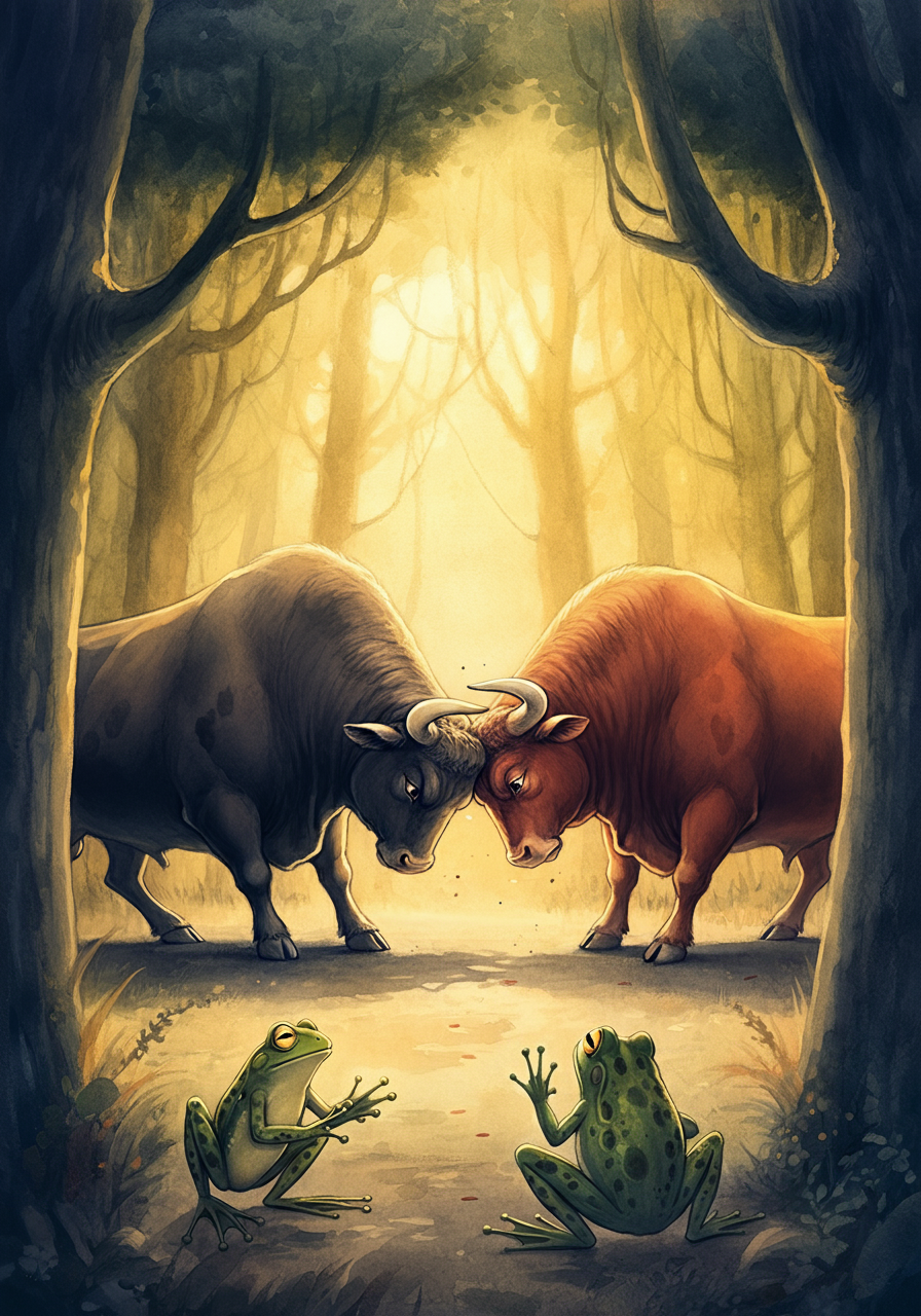 The Two Bulls and the Frog